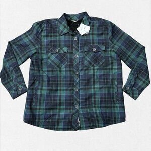 NWT Eddie Bauer Alpine Green Plaid Plush Lined Flannel Shirt Jacket Shacket  XL